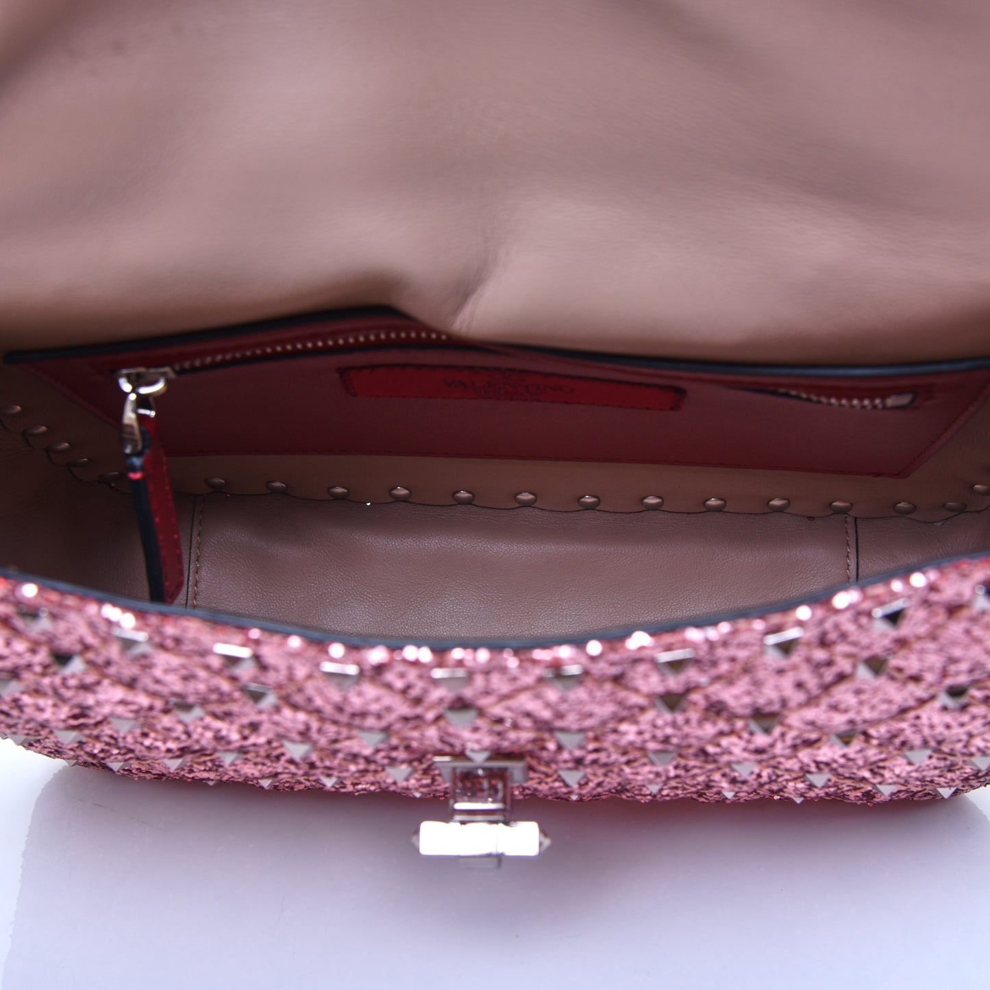 Glitter Medium Rockstud Spike Shoulder Bag Antique Pink