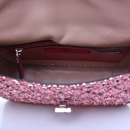 Valentino Garavani Glitter Medium Rockstud Spike Shoulder Bag Antique Pink 5 of 9