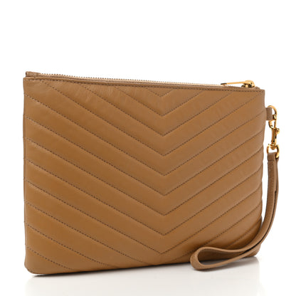 Saint Laurent Calfskin Matelasse Chevron Monogram A5 Wristlet Dune 3 of 8