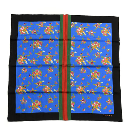 Gucci Silk Floral Print Web Square Scarf Black Blue 1 of 4