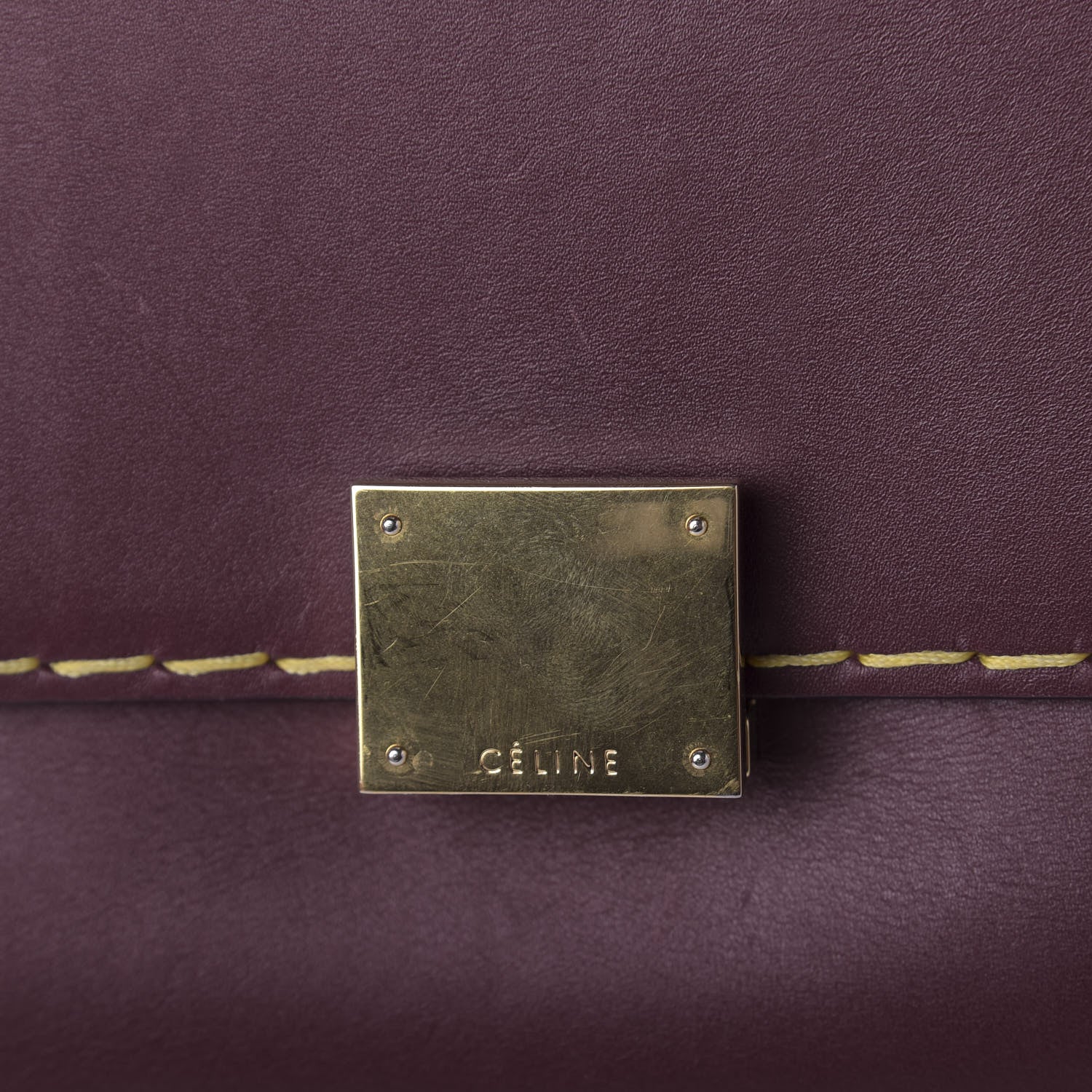 Celine Smooth Calfskin Yellow Stitching Medium Trapeze Burgundy 12 of 14