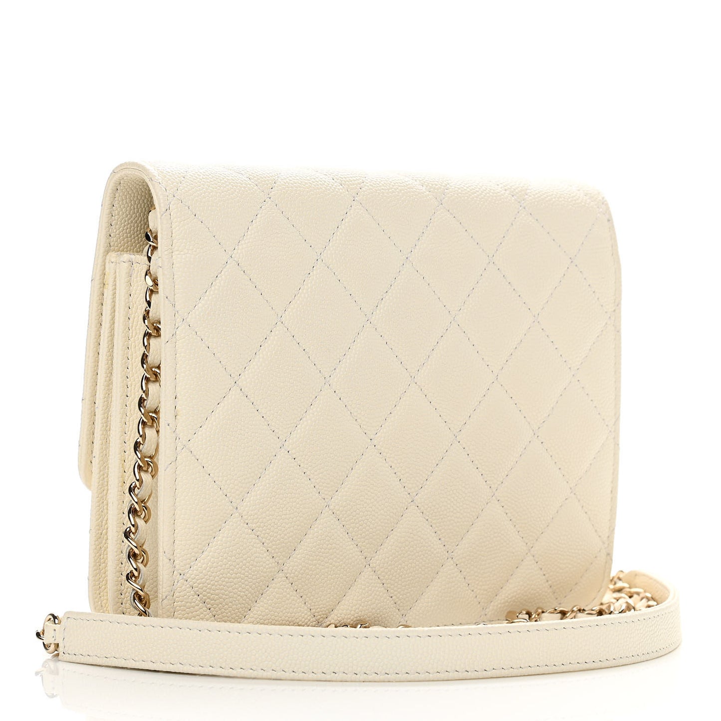 Caviar Quilted Square Wallet On Chain WOC White