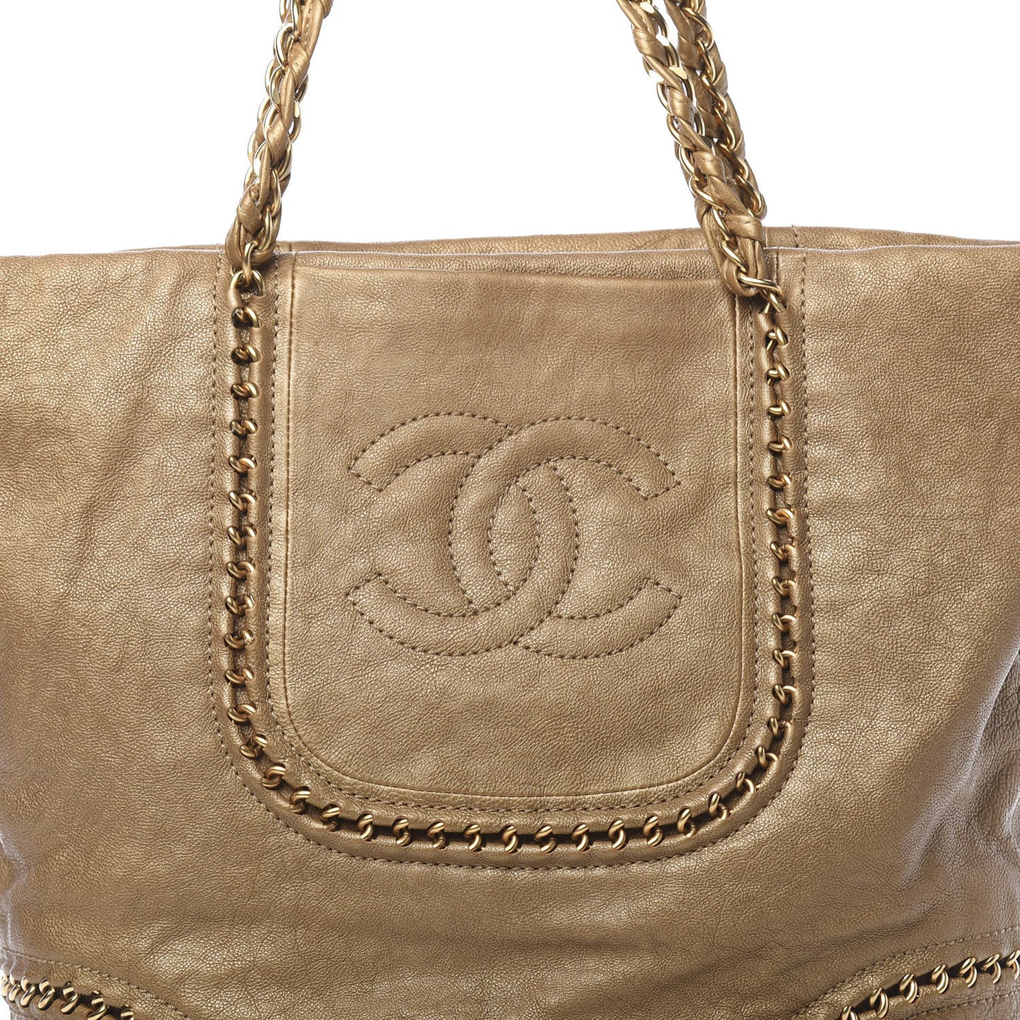 Metallic Goatskin Luxe Ligne Tote Gold