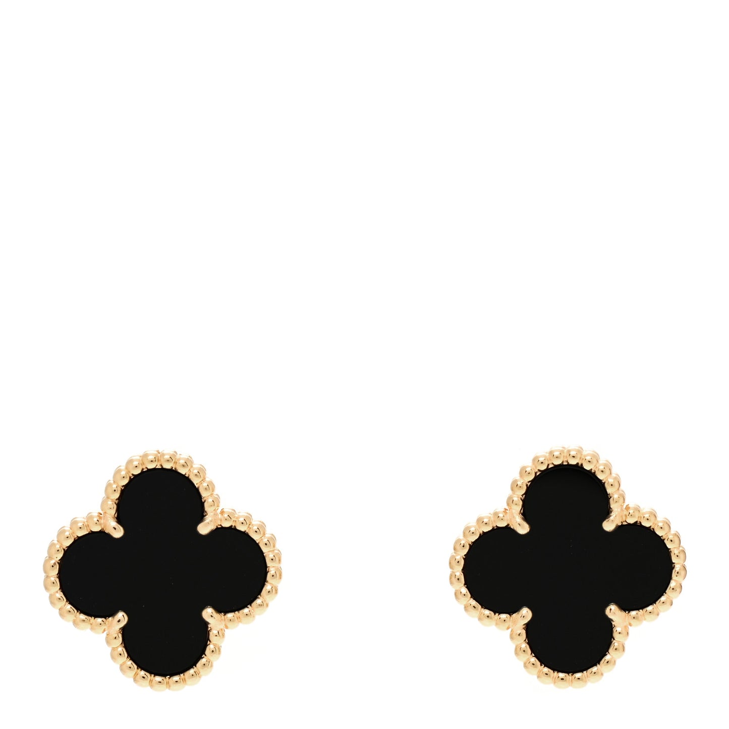 18K Yellow Gold Black Onyx Vintage Alhambra Earrings