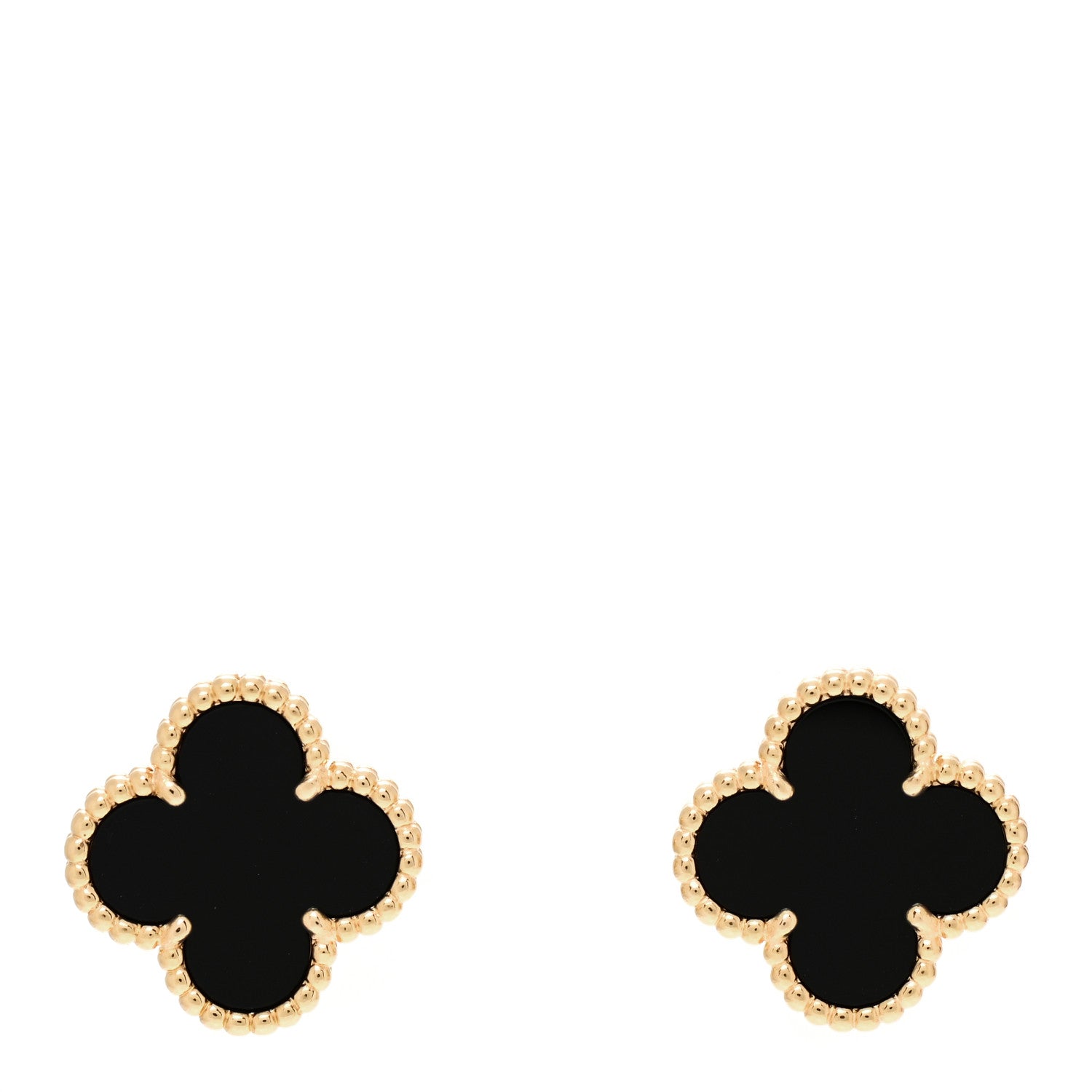 Van Cleef & Arpels 18K Yellow Gold Black Onyx Vintage Alhambra Earrings 1 of 5