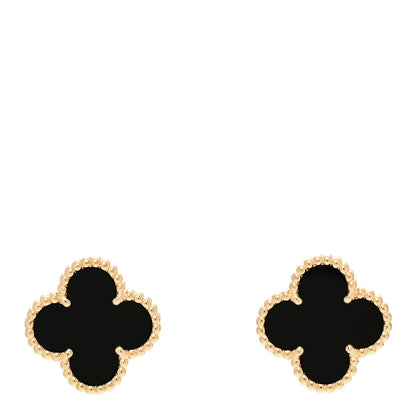 Van Cleef & Arpels 18K Yellow Gold Black Onyx Vintage Alhambra Earrings 1 of 5