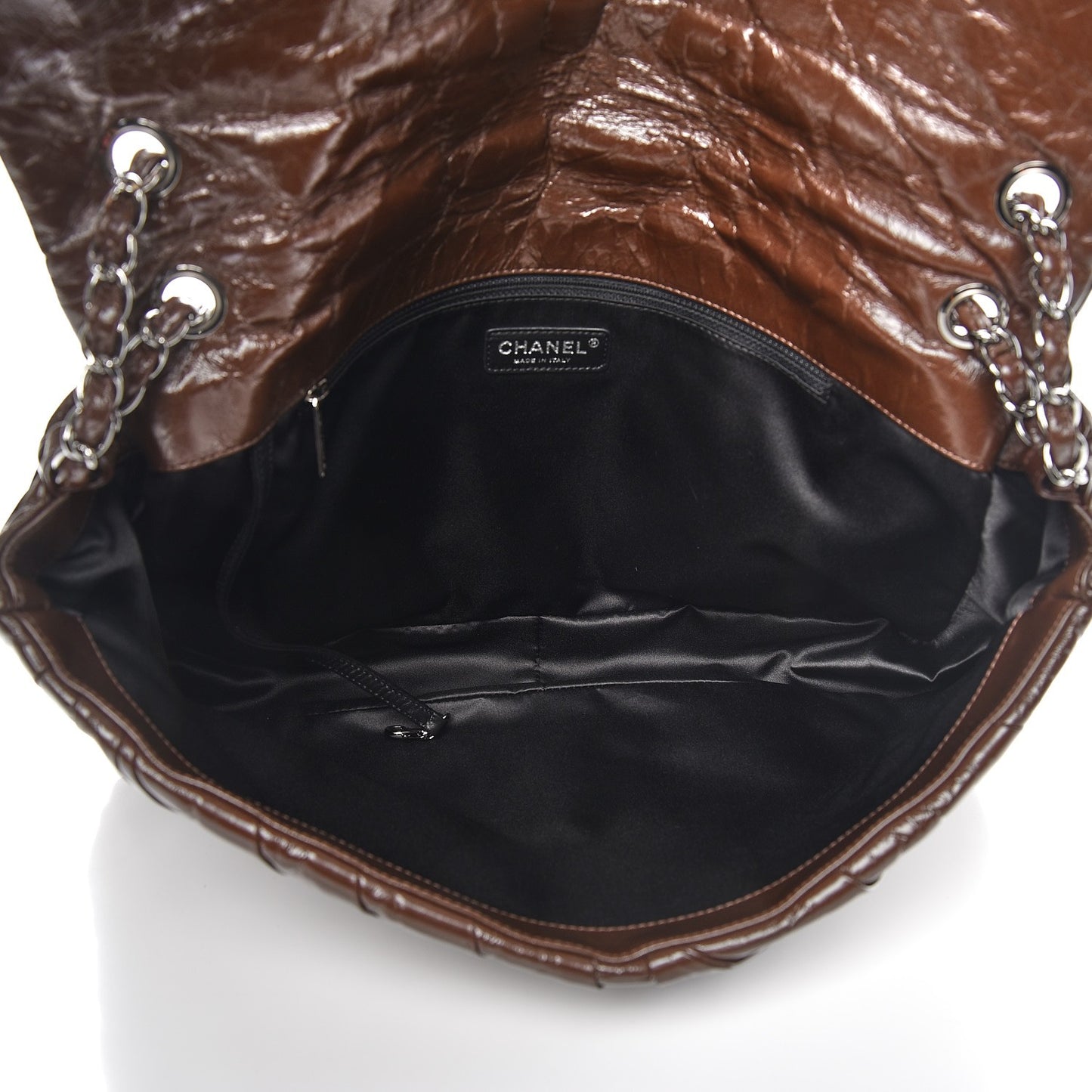 Glazed Calfskin Twisted Maxi Flap Brown
