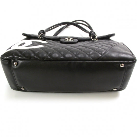 Calfskin Quilted Large Cambon Flap Black White