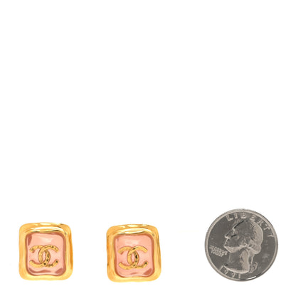 Chanel Metal Resin CC Square Earrings Gold Pink 2 of 5