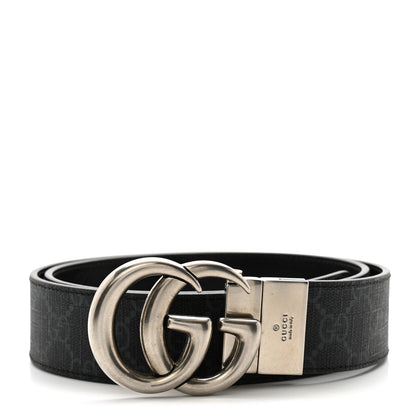 Gucci GG Supreme Monogram Plutone Calfskin Palladium Double G Reversible 37mm Belt 90 36 Black 1 of 8