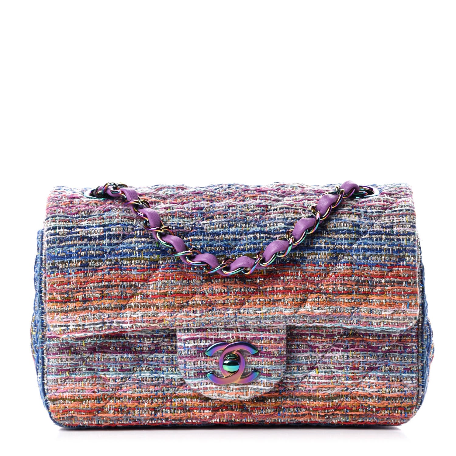 Chanel Tweed Quilted Mini Rectangular Flap Blue Pink Orange 1 of 11