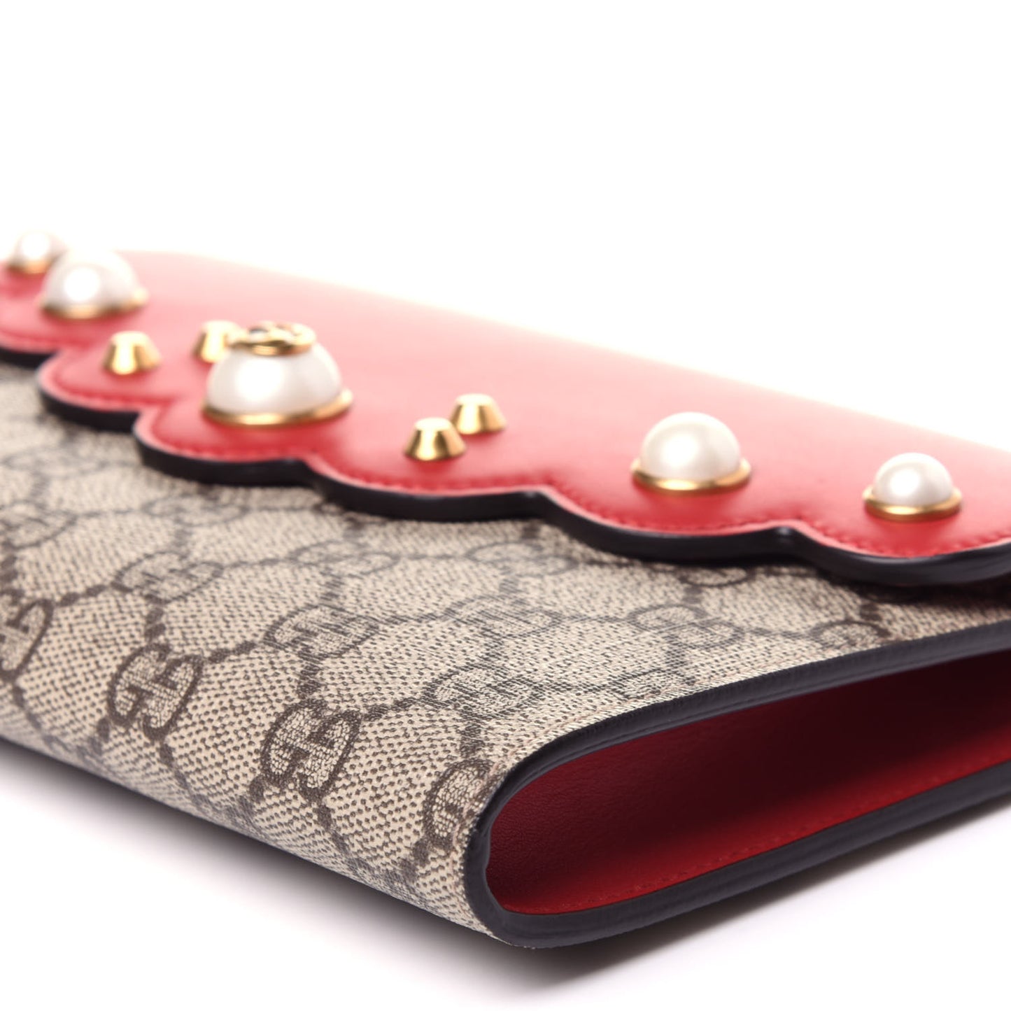 GG Supreme Monogram Mini Peony Pearly Clutch Red