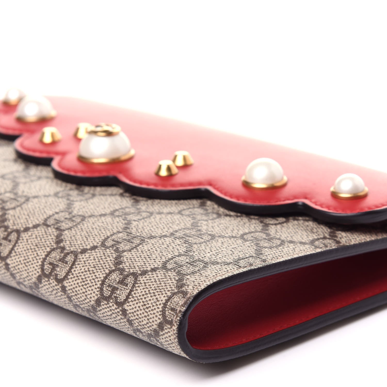 Gucci GG Supreme Monogram Mini Peony Pearly Clutch Red 7 of 10
