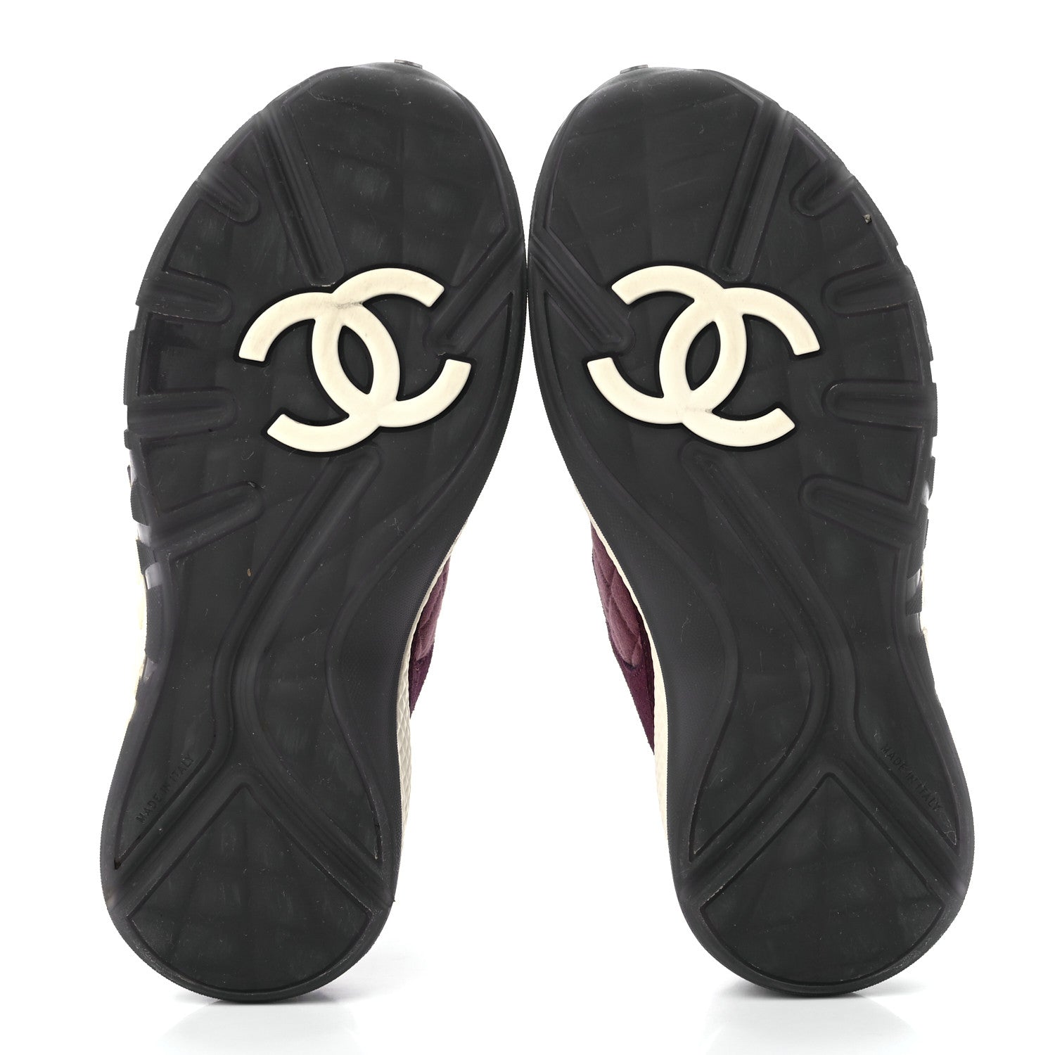 Chanel Tweed Suede Calfskin Grained Calfskin Womens CC Sneakers 35.5 Burgundy Black Silver 5 of 8