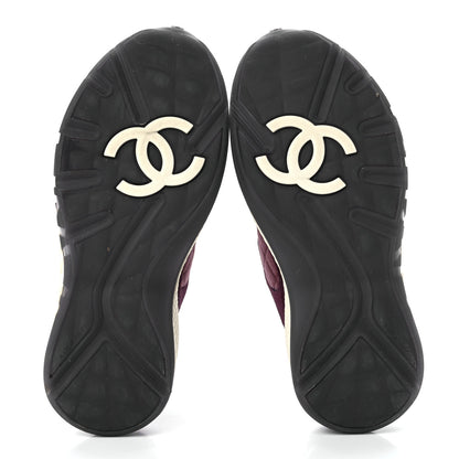 Chanel Tweed Suede Calfskin Grained Calfskin Womens CC Sneakers 35.5 Burgundy Black Silver 5 of 8