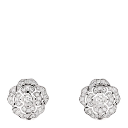 Chanel 18K White Gold Diamond Bouton de Camelia Earrings 1 of 5