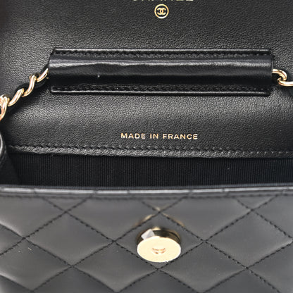 Chanel Lambskin Quilted Mini Coco Bow Clutch With Chain Black 7 of 10