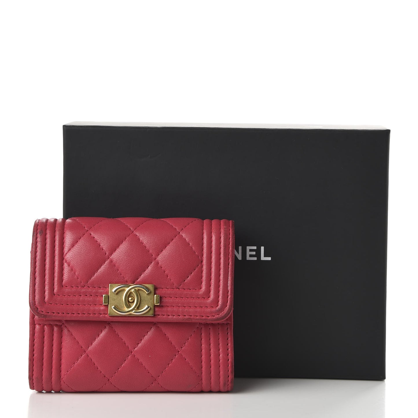 Lambskin Quilted Compact Boy Wallet Fuchsia