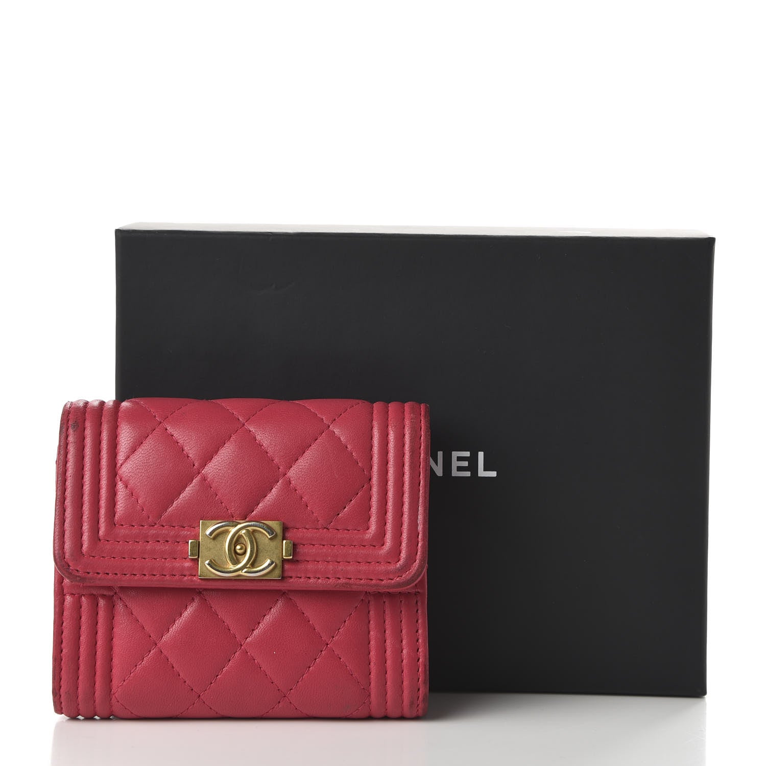 Chanel Lambskin Quilted Compact Boy Wallet Fuchsia 11 of 12