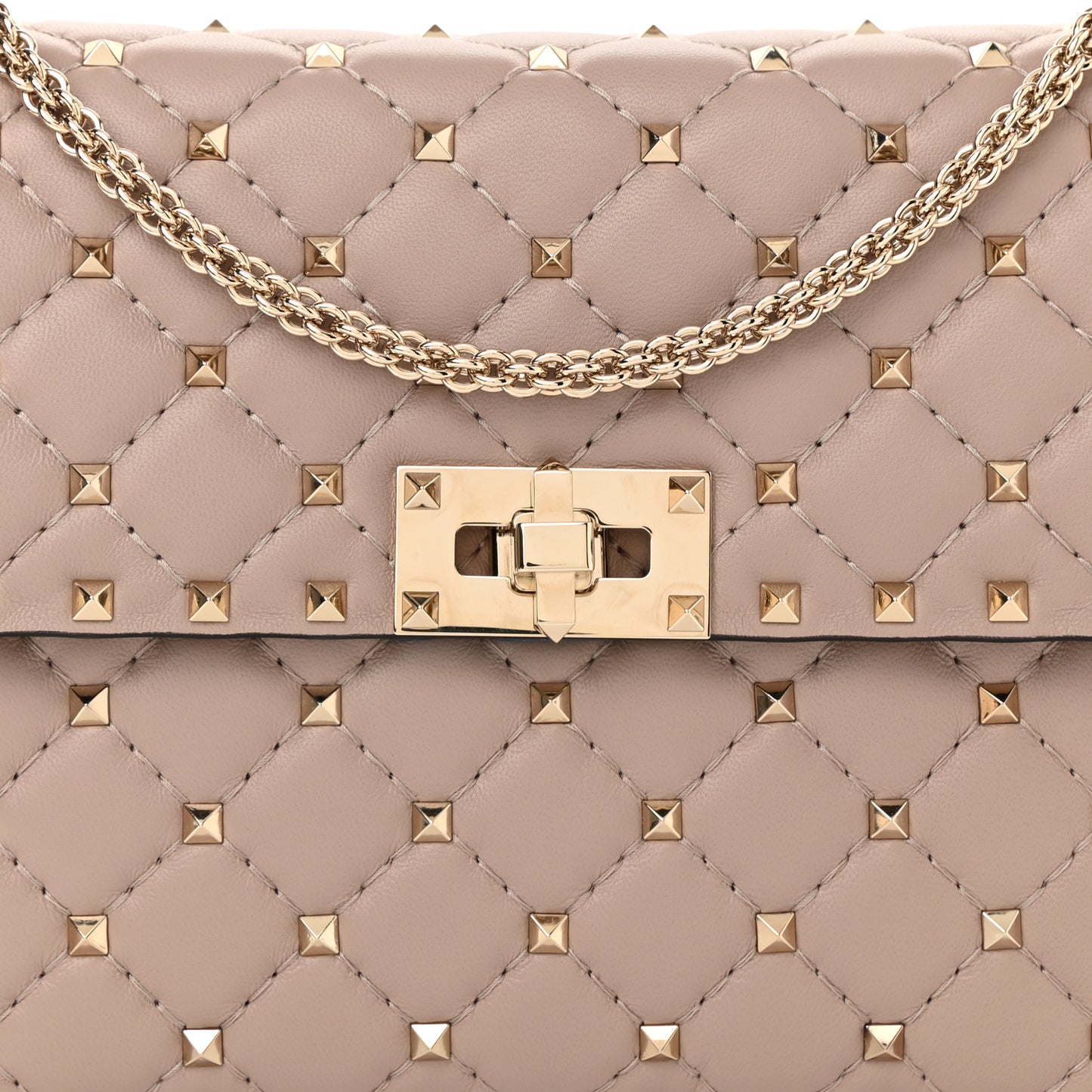 Lambskin Medium Rockstud Spike Shoulder Bag Poudre