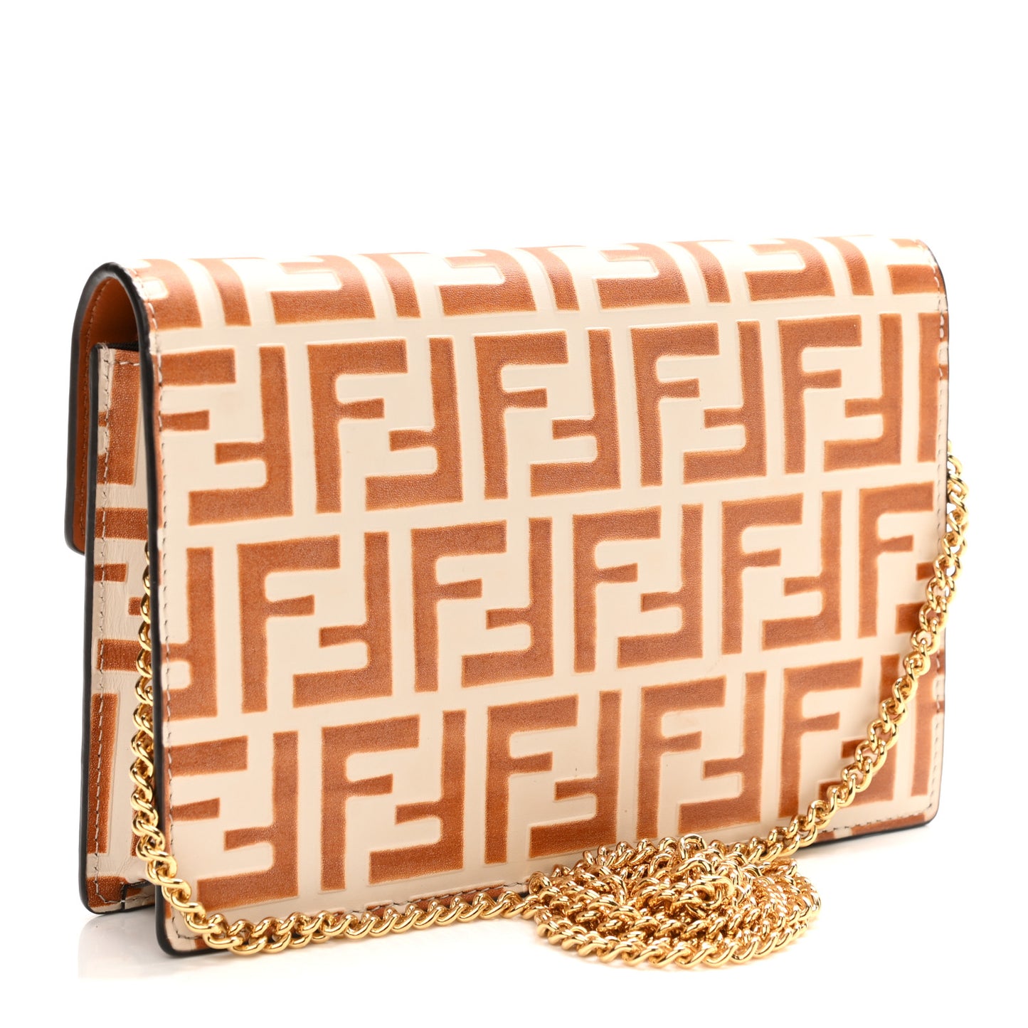 Vitello Soft F is Fendi Bi-Color FF 1974 Embossed Medium Envelope Wallet On Chain Camelia Saddler