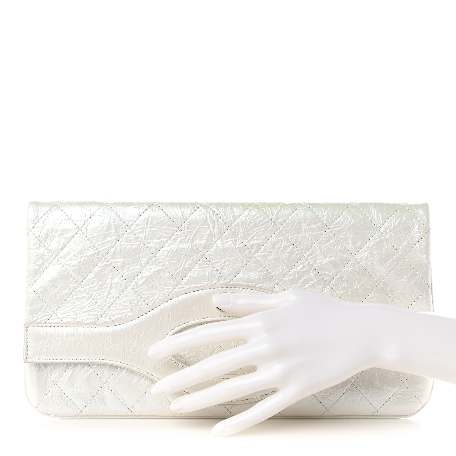 Chanel Iridescent Aged Calfskin Quilted Large 31 Pouch White 2 of 11