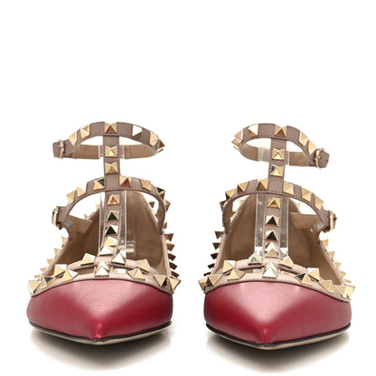 Valentino Garavani Calfskin Nappa Rockstud Cage Ballerina Flats 37 Scarlet Poudre 2 of 8