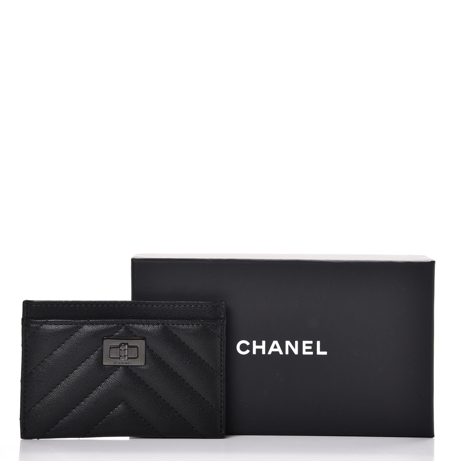 Chanel Sheepskin Chevron Quilted Reissue Card Holder So Black 9 of 9