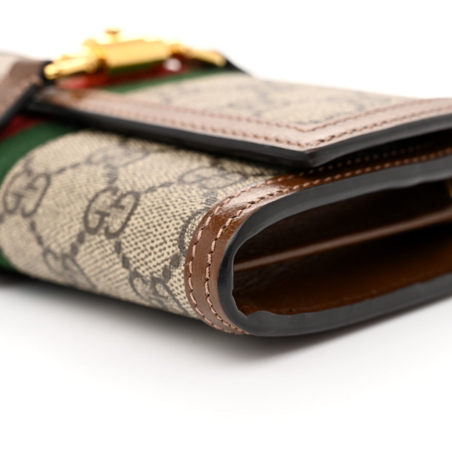 GG Supreme Monogram Azalea Calfskin Web Jackie 1961 Chain Wallet Beige Ebony Brown Sugar