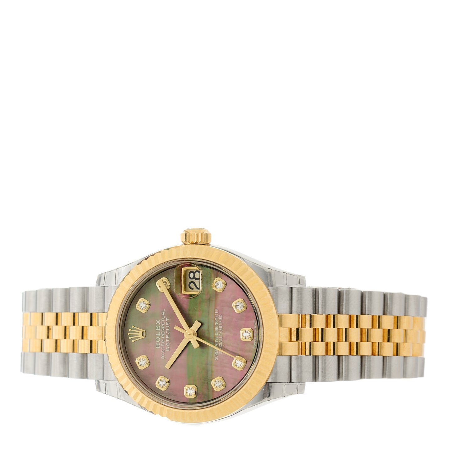 Stainless Steel 18K Yellow Gold Diamond Black Mother of Pearl 31mm Oyster Perpetual Datejust Watch 278273