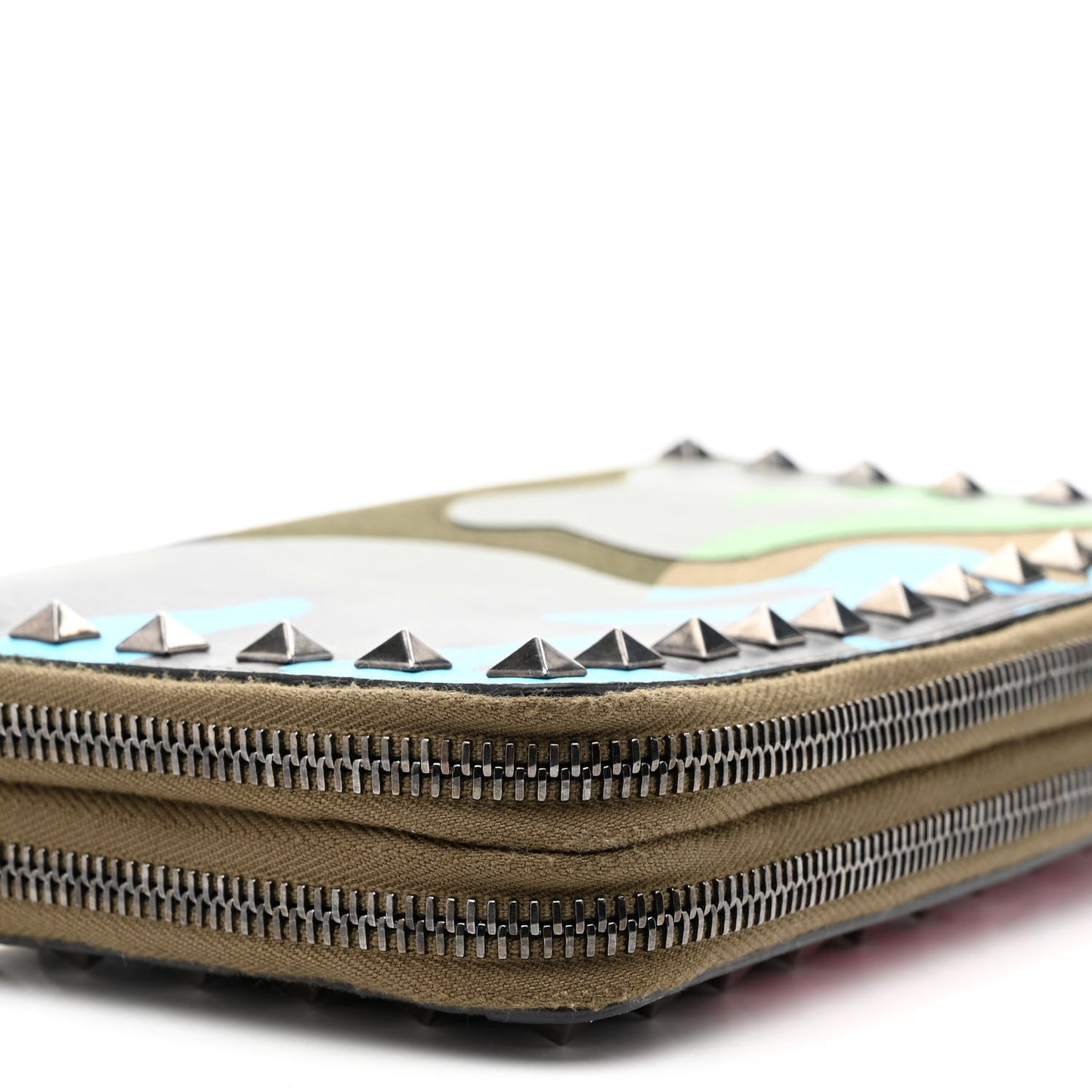 Nappa Canvas Camouflage Rockstud Top Handle Travel Wallet Multicolor