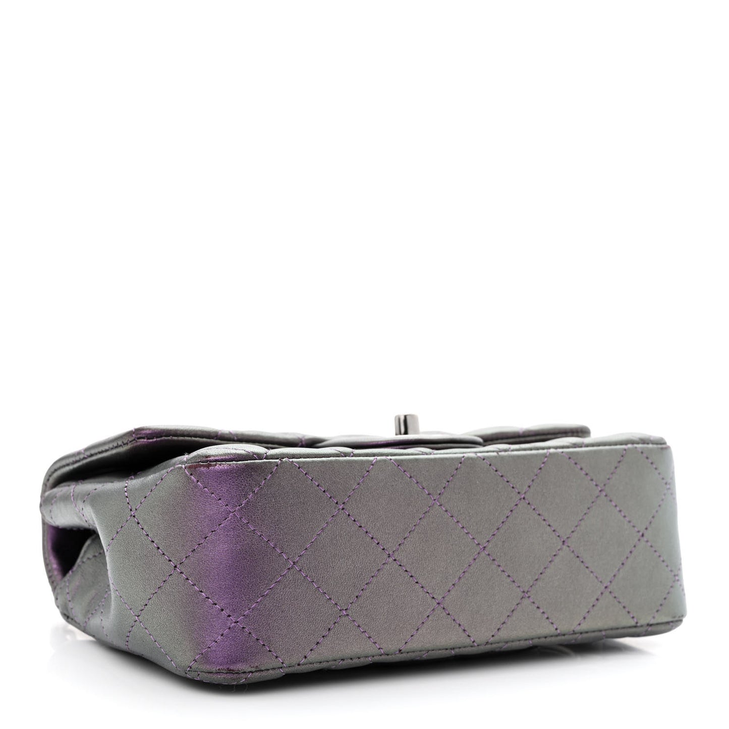 Iridescent Lambskin Quilted Mini Rectangular Flap Dark Purple