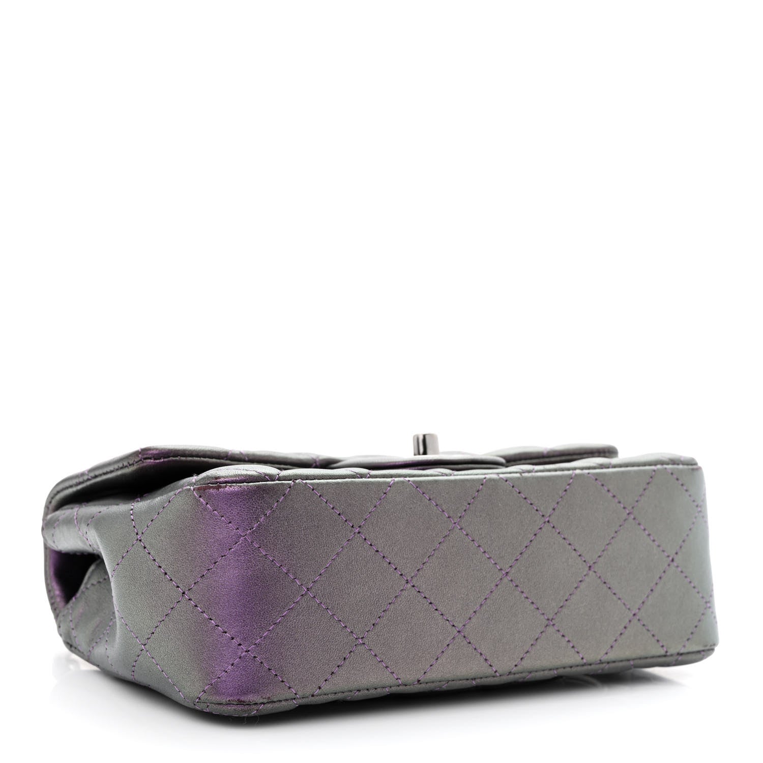 Chanel Iridescent Lambskin Quilted Mini Rectangular Flap Dark Purple 4 of 11