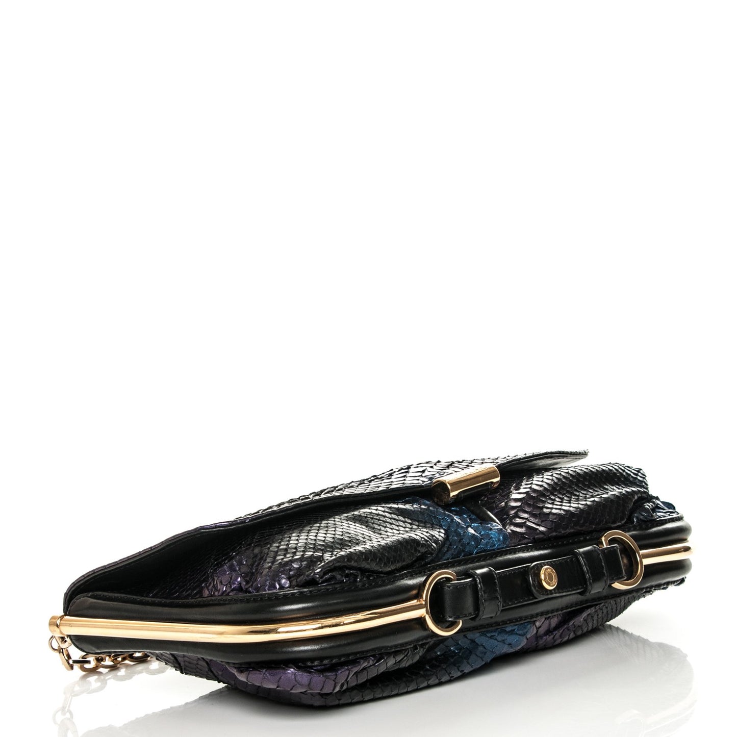 Metallic Python Lambskin Arad Clutch Black Multicolor