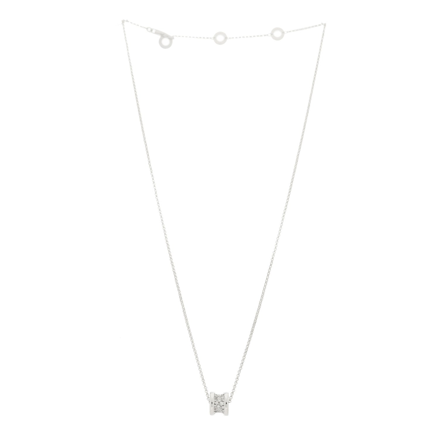 Bulgari 18K White Gold Diamond Small B.Zero1 Pave Pendant Necklace 3 of 6