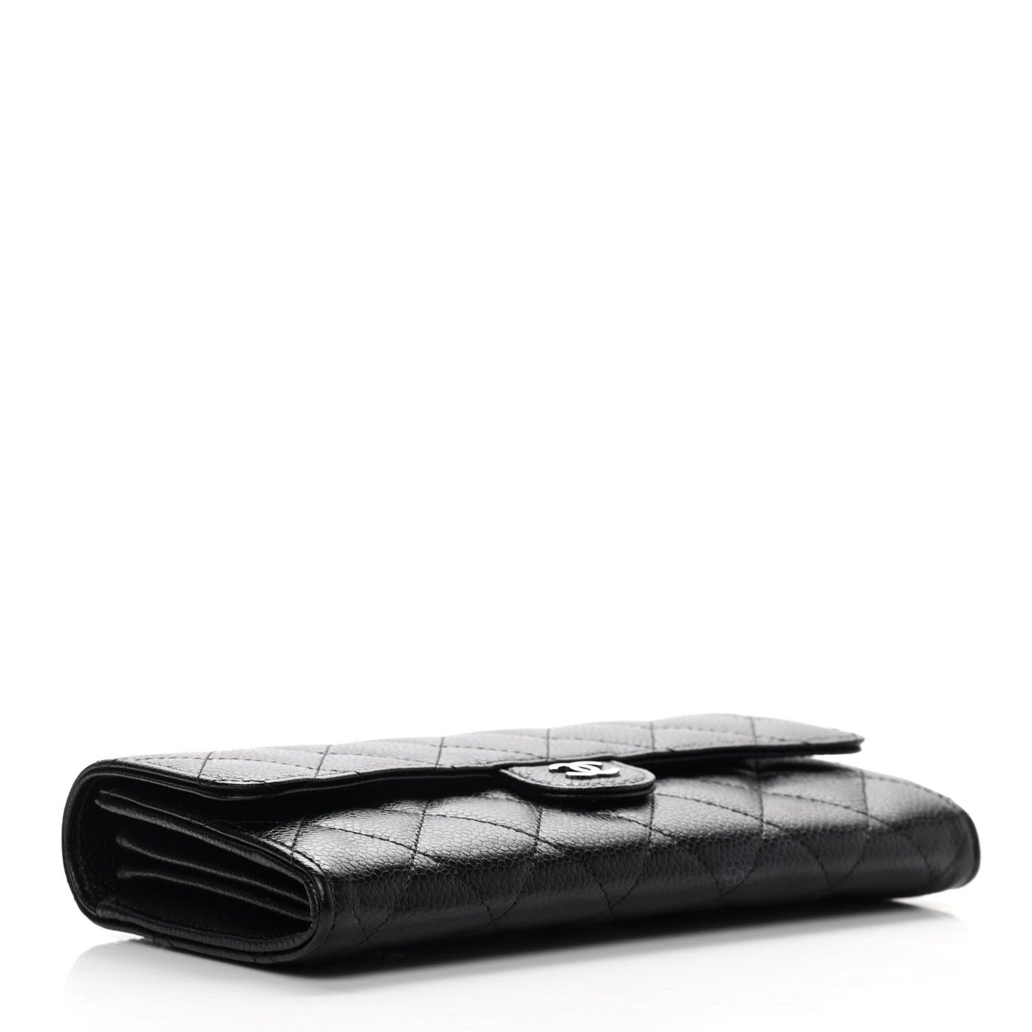 Caviar Quilted Large Gusset Flap Wallet Black