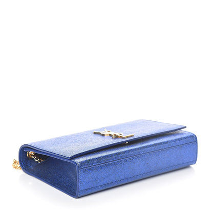 Saint Laurent Metallic Calfskin Medium Classic Monogram Kate Satchel Blue Royal 4 of 9
