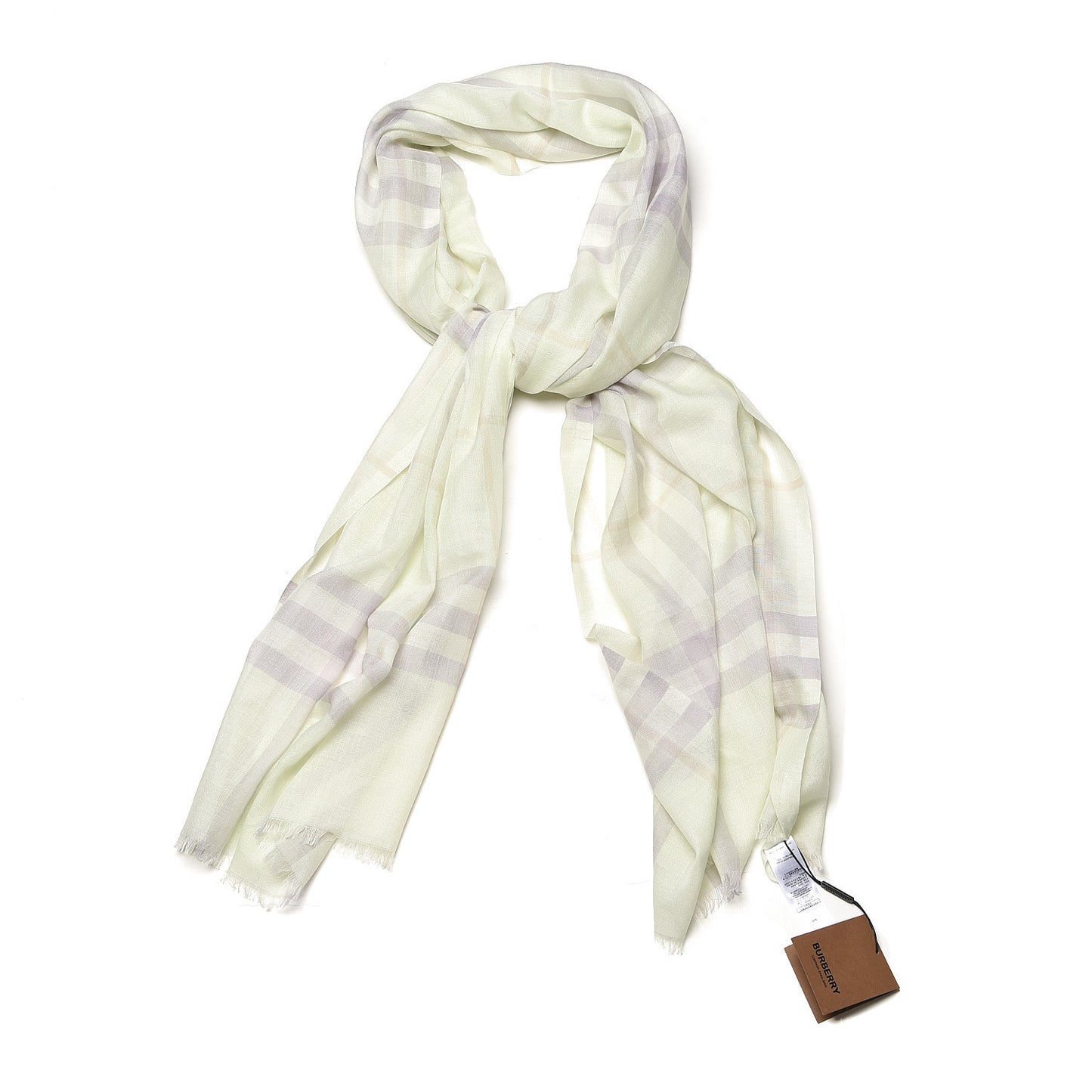 Wool Silk Gauze Giant Check Lightweight Scarf Limestone