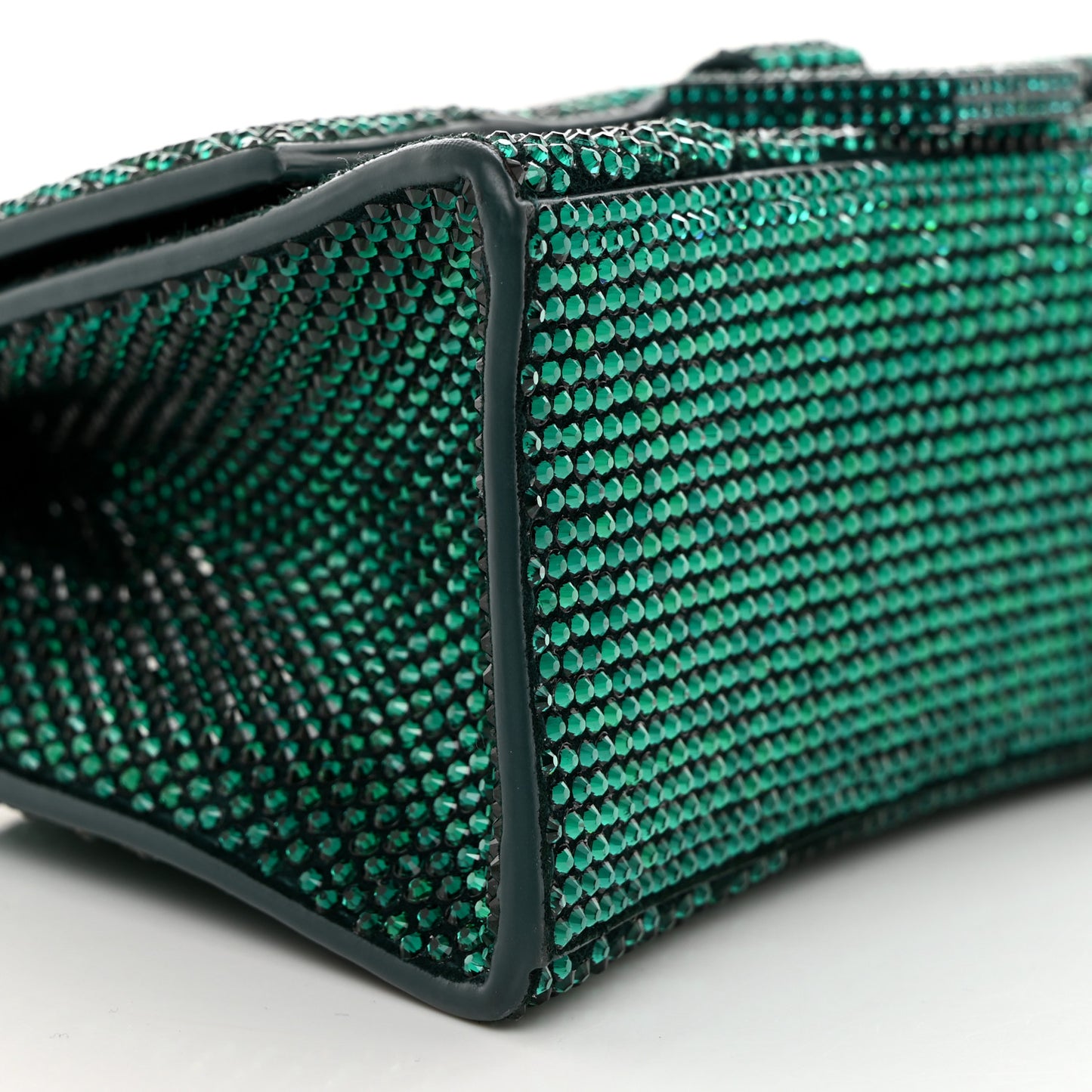 Strass Suede Hourglass Top Handle Bag XS Emerald