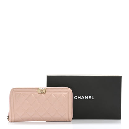Chanel Iridescent Glazed Calfskin Quilted Boy Zip Around Wallet Light Pink 10 of 10