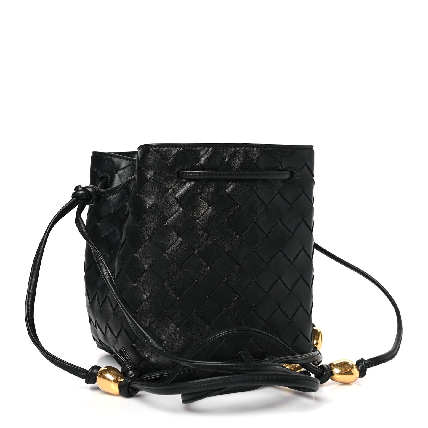 Nappa Intrecciato Small Drawstring Bucket Bag Black