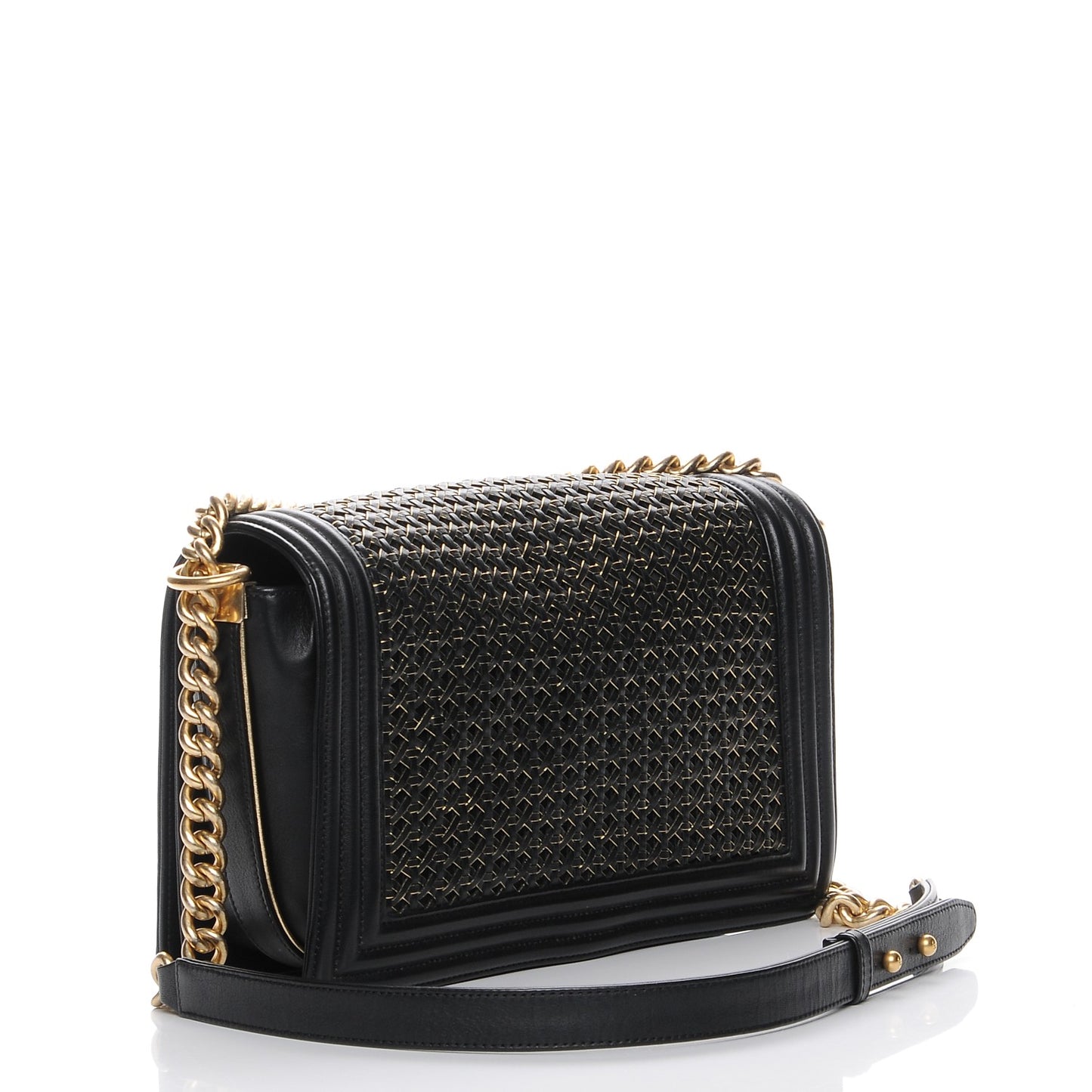 Braided Sheepskin Large Boy Reverso Flap Black