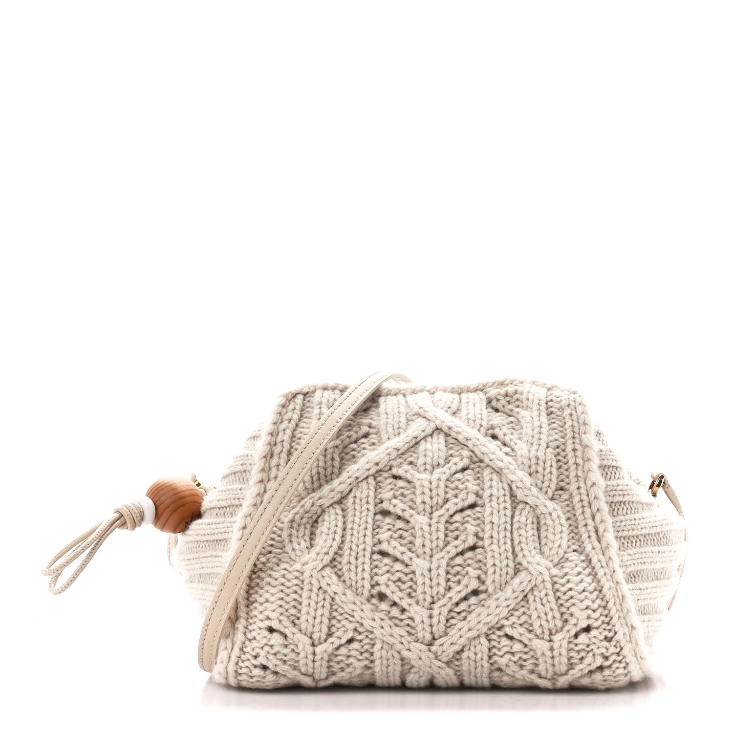 Loro Piana Cashmere Cable Knit Pontaccio Puffy Pouch Clutch Bag Beige 1 of 9