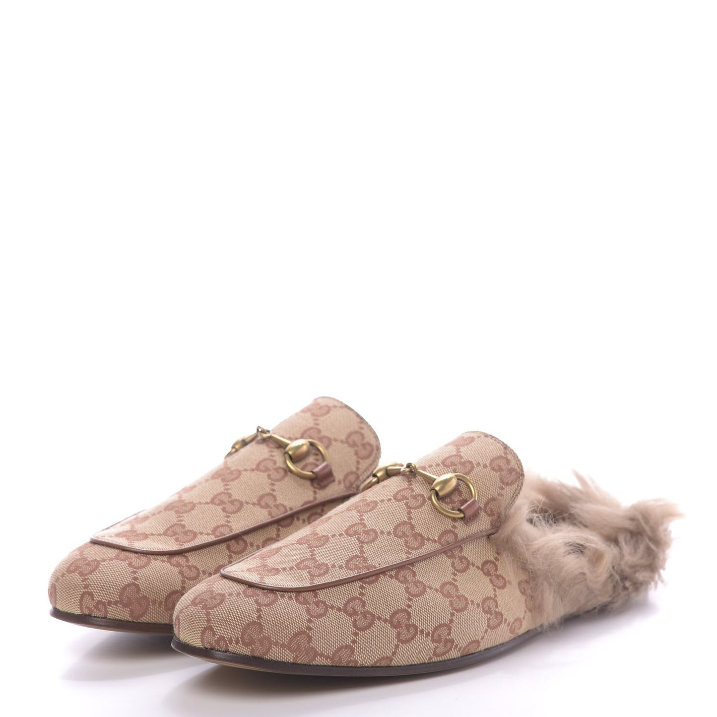 GG Monogram Fur Mens Princetown Slippers 9 Beige Ruggine Rust