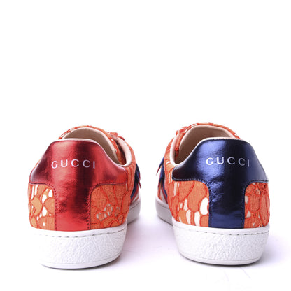 Gucci Lace Crystal Sylvie Web Flower Leaf Womens Ace Sneakers 36.5 Hot Orange Tan Beige 6 of 10