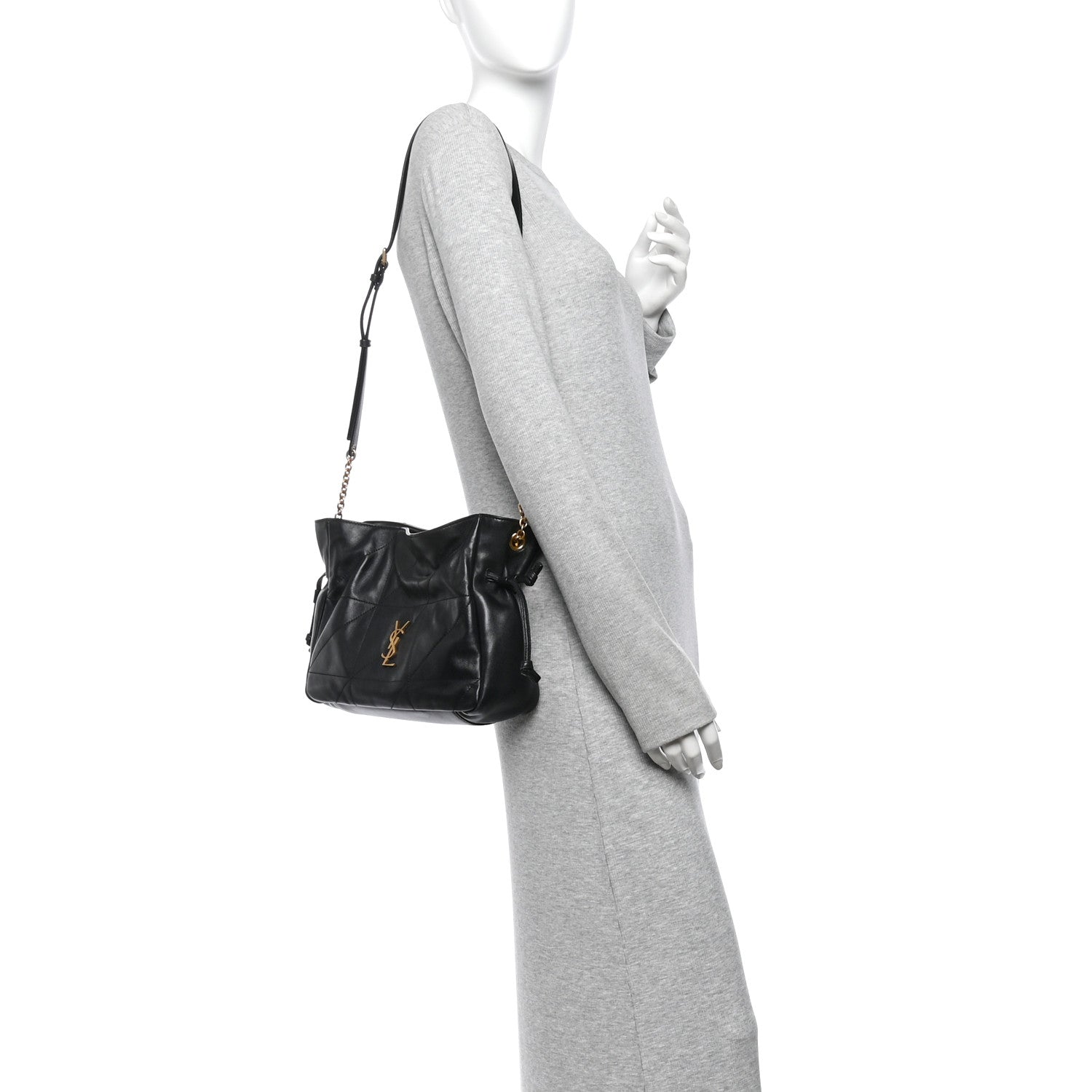 Saint Laurent Lambskin Matelasse Monogram Medium Jamie Shoulder Pouch Bag Black 2 of 12