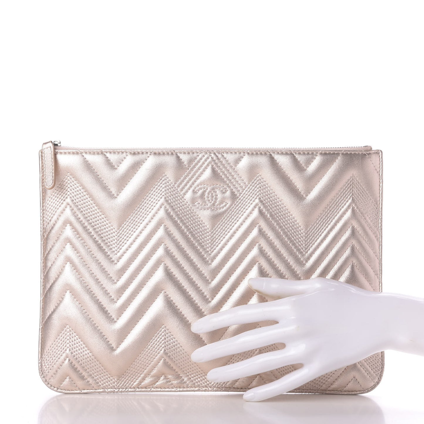 Metallic Lambskin Chevron Quilted Medium Cosmetic Case