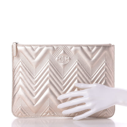 Chanel Metallic Lambskin Chevron Quilted Medium Cosmetic Case 2 of 9