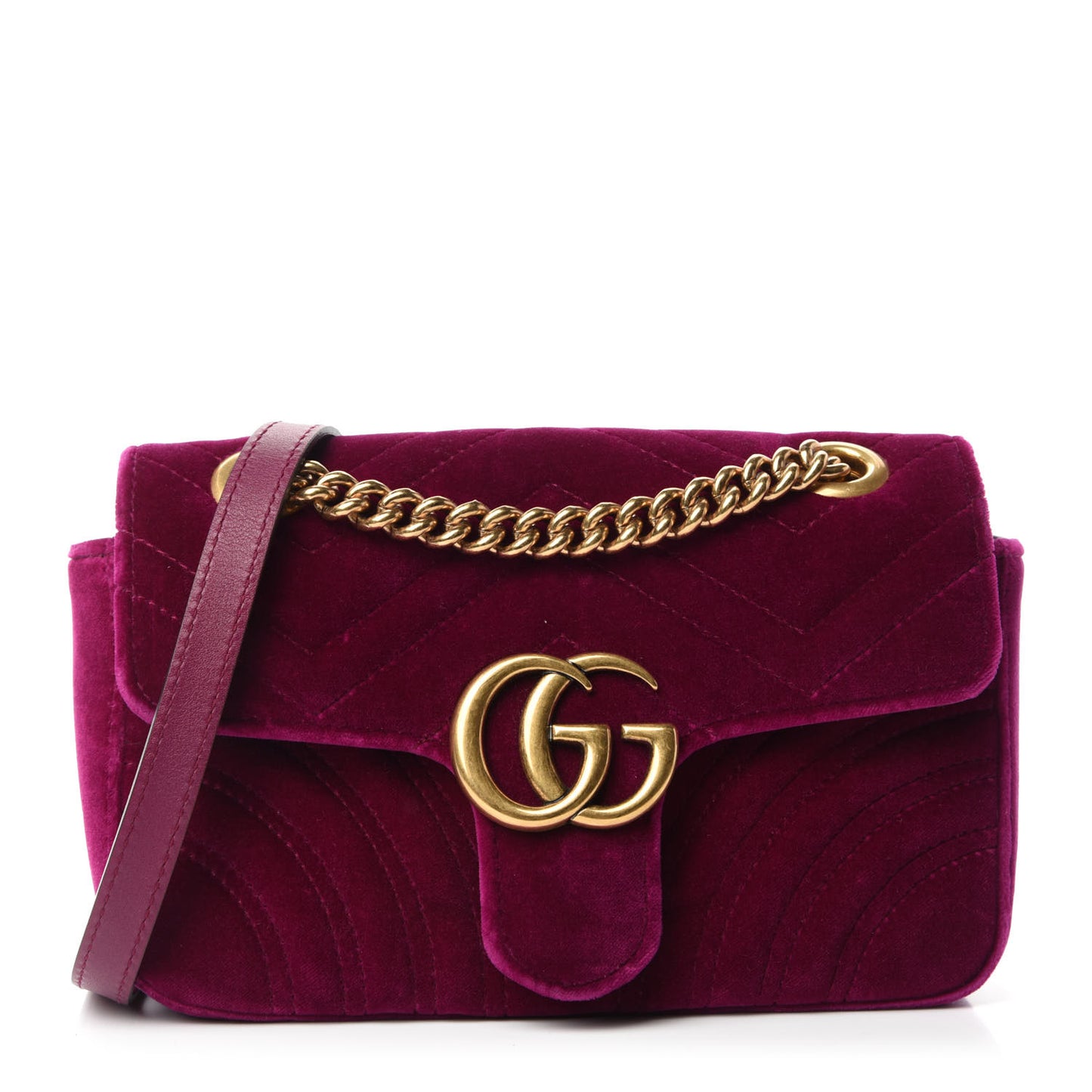 Velvet Matelasse Mini GG Marmont Shoulder Bag Fuchsia Violet Cyclamen