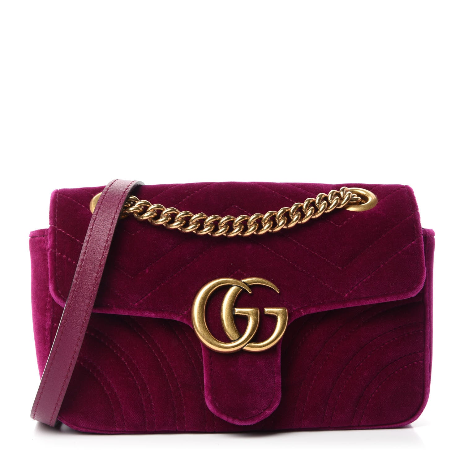 Gucci Velvet Matelasse Mini GG Marmont Shoulder Bag Fuchsia Violet Cyclamen 1 of 11